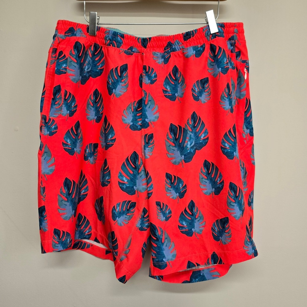 Birddogs Gym Shorts Mens XXL Pink Tropical‎ Monstera Leaf Print Lined Athletic